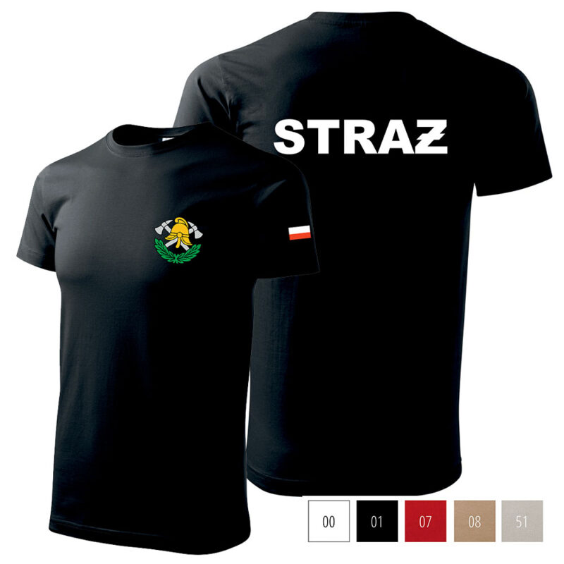 Men's T-shirt 160g STRAŻ OSP / PSP / MDP Axes and Helmet + Your Logo / Coat of Arms