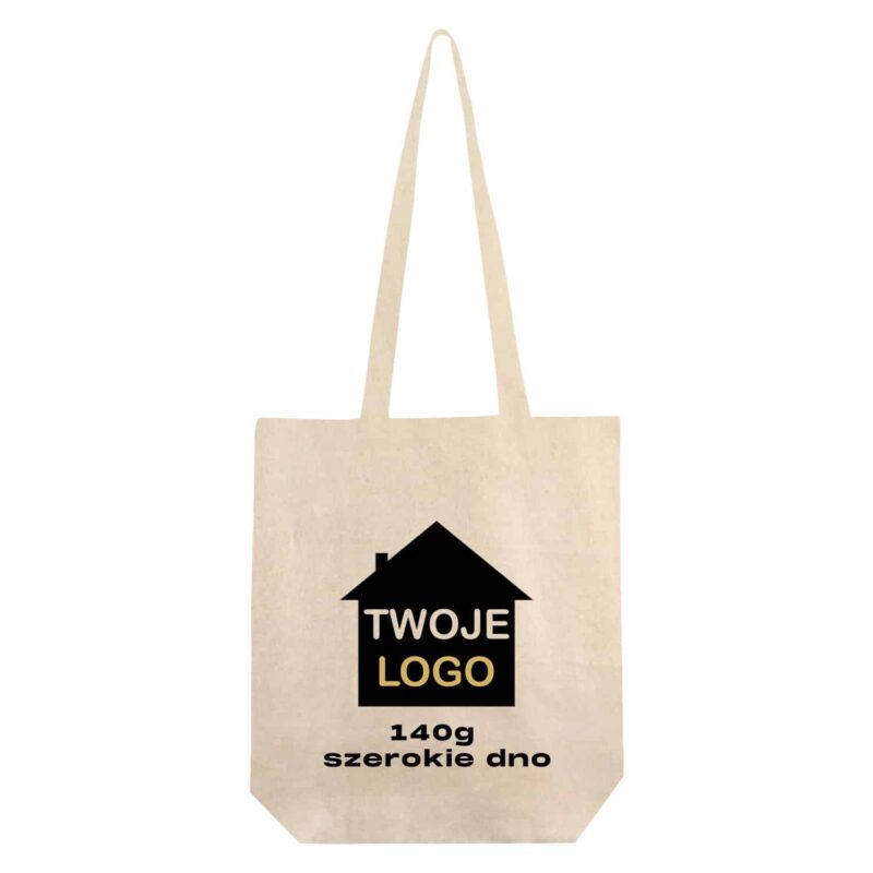 Cotton bag, long handle, wide bottom, 140g, 38x42x10cm