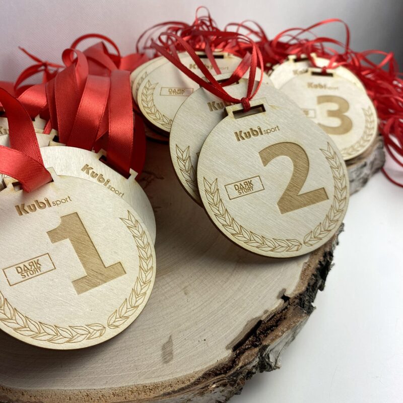 Wooden Medals with engraving and ribbon, individual LOGO design