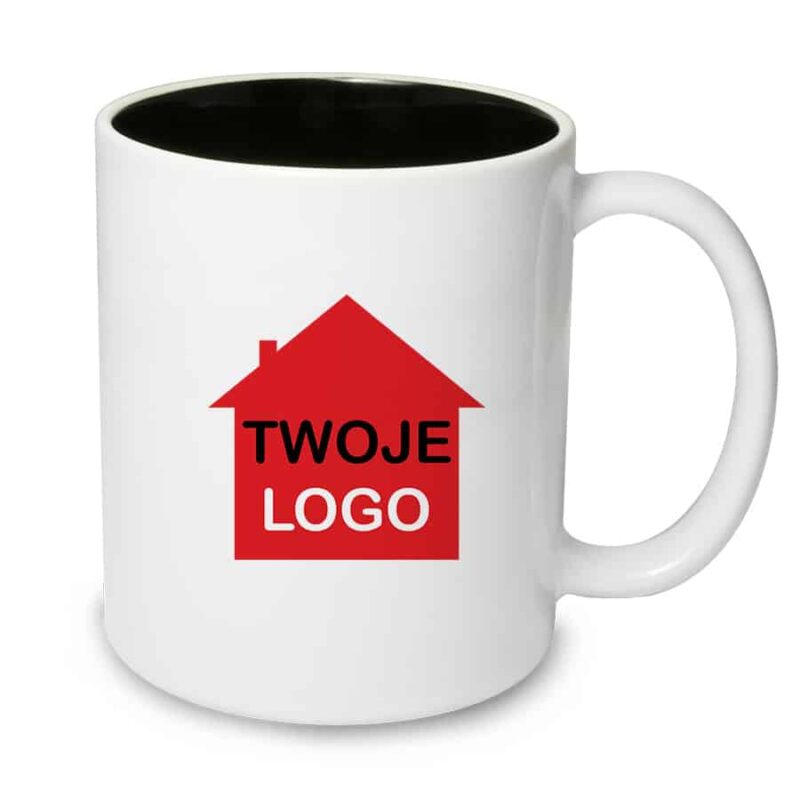 White mug with a colored interior, 300ml, with a print