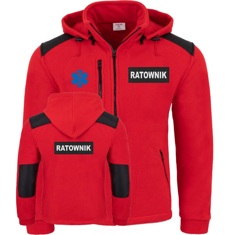 Thick, warm fleece with a hood FLRA 340 BUS HOOD with your logo For paramedics / doctors / GOPR / TOPR / medical staff