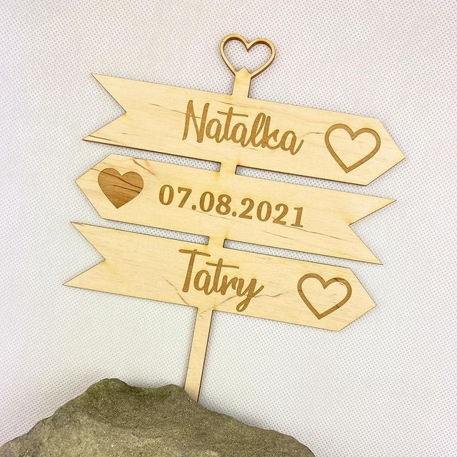 Wooden plywood topper with engraving on the stem Cake decoration Bouquet