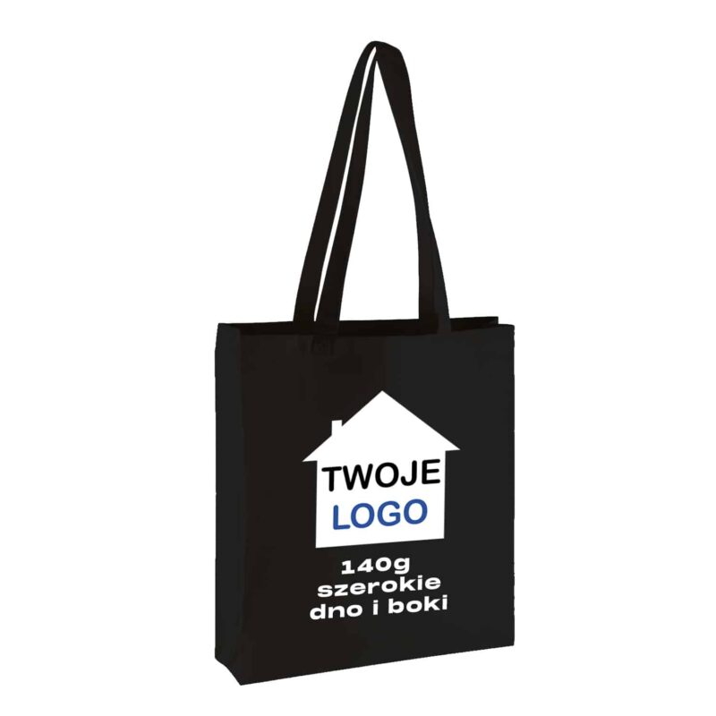 Cotton bag, long handle, wide bottom and sides, 140g, 38x42x10cm