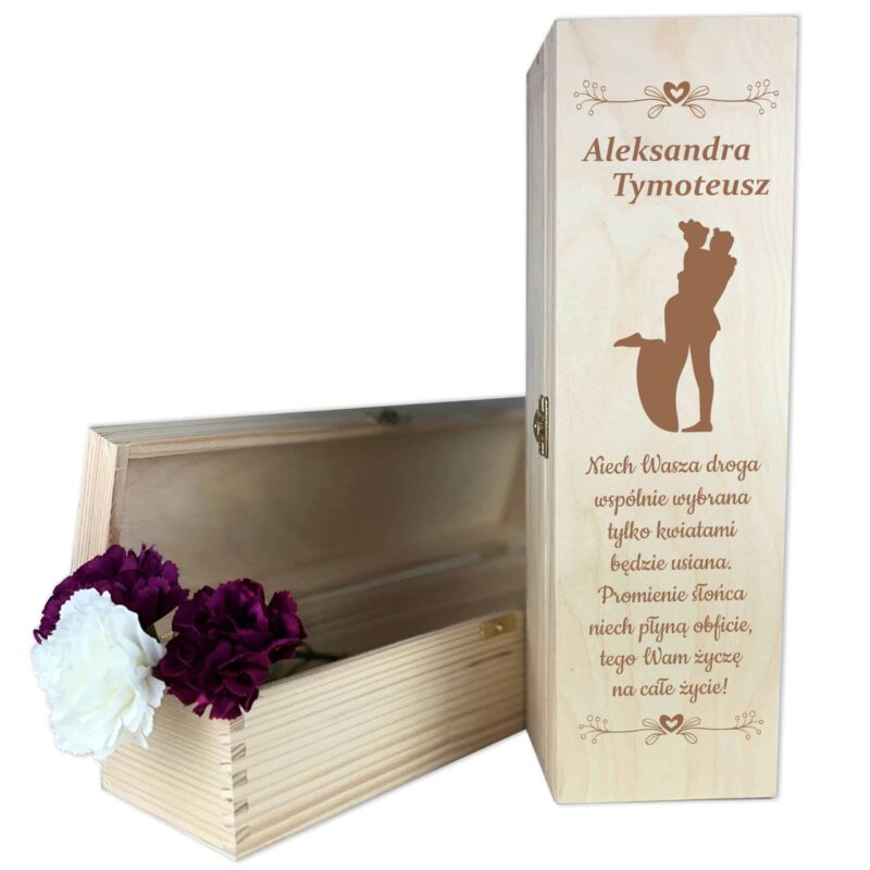 Wooden box for wine or alcohol with engraving