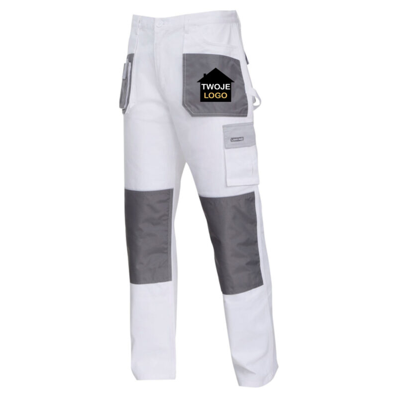 Lahti Pro L40513 white cotton waist-length protective work trousers with your print