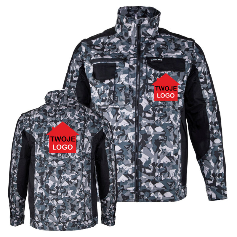 Lahti Pro L40420 men's camo work jacket/sweatshirt, 2-in-1 work vest, detachable sleeves, with your print