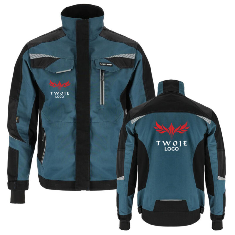 Men's slim-fit stretch turquoise Lahti Pro L40421 work jacket/sweatshirt with your print