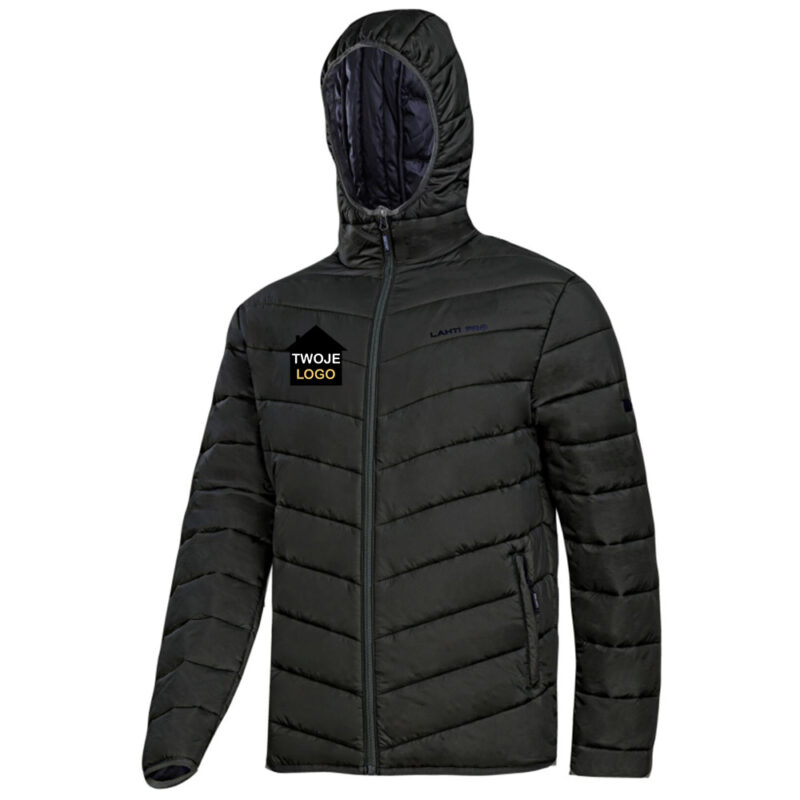 Men's transitional quilted jacket black Lahti Pro L40936 with your print