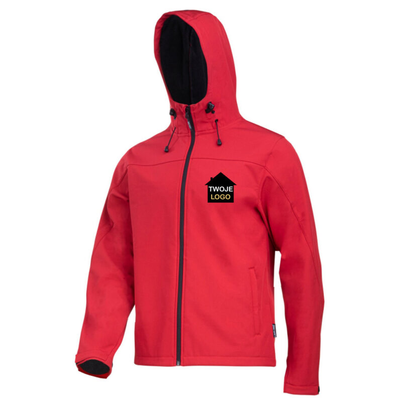 Men's red Lahti Pro L40941 hooded softshell work jacket with your print